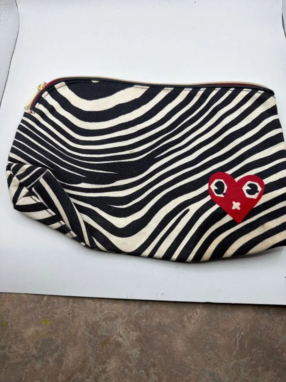 Estée Lauder X Quentin Jones Zebra Stripe Cosmetic Bag With Red Heart Accent